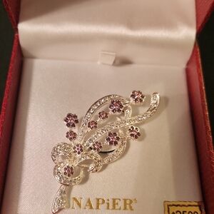 Napier Pink & Clear Rhinestone Pin